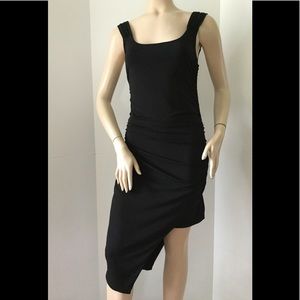 Guess Black Asymmetric Ruched  Sides Dress.